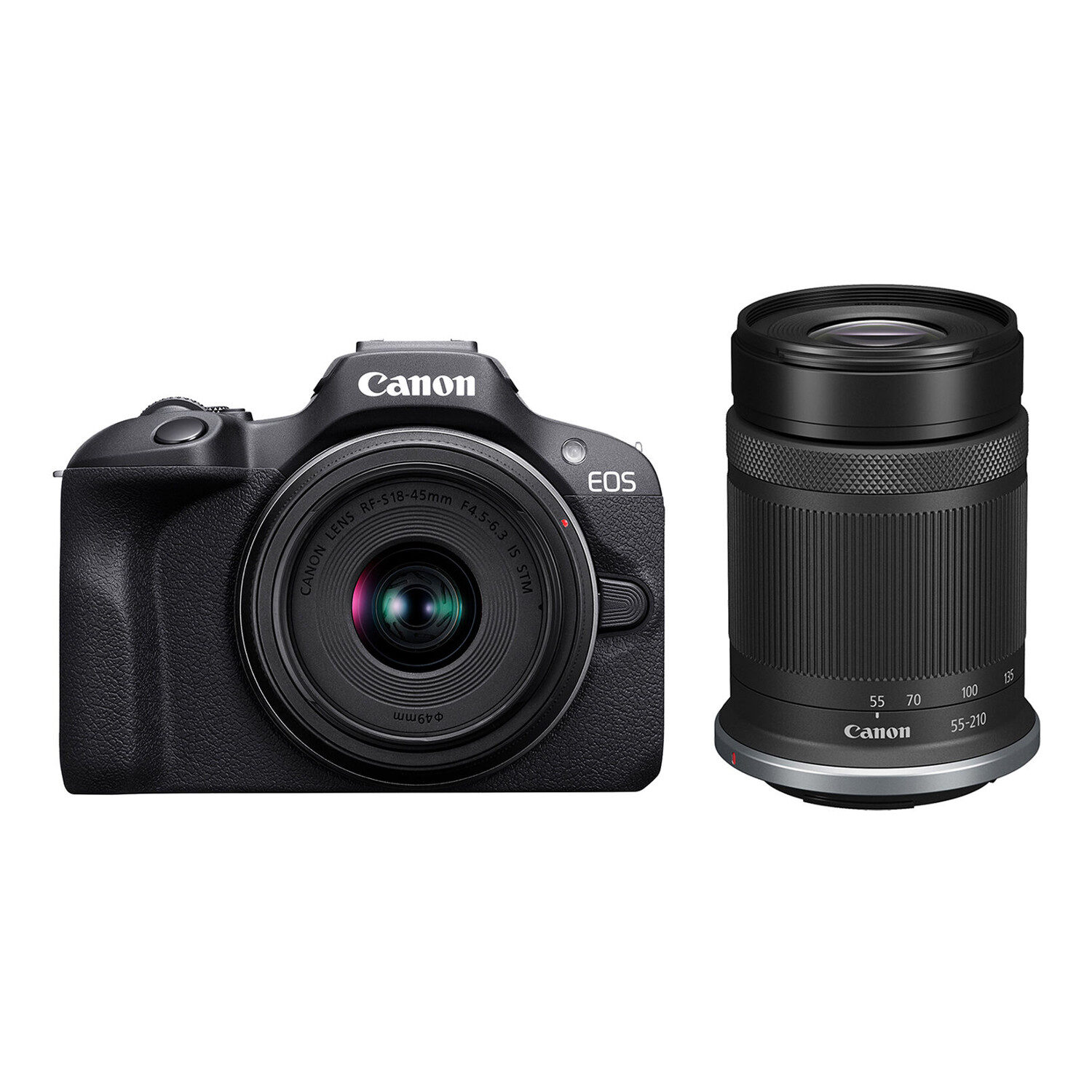 Canon EOS R100 systeemcamera met RF-S 18-45mm en RF 55-210mm objectieven