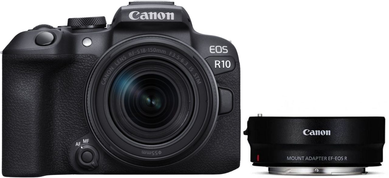 Canon EOS R10 Systemkamera mit RF-S 18-150mm f/3.5-6.3 IS STM und EF-EOS R Adapter
