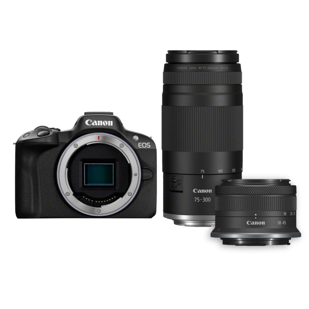 Canon EOS R50 systeemcamera met RF-S 18-45mm en RF 75-300mm objectieven