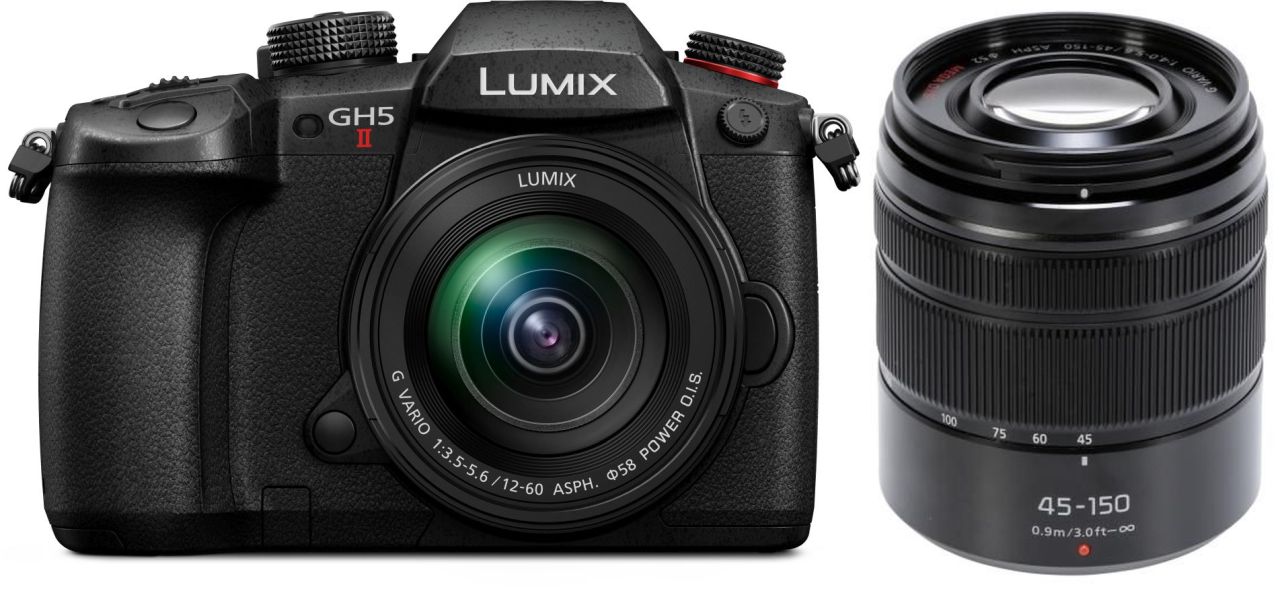 Panasonic Lumix GH5 II Systemkamera mit 12-60mm und 45-150mm Objektiven